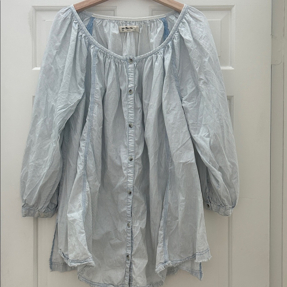 Free People Light Blue Striped Women's Top